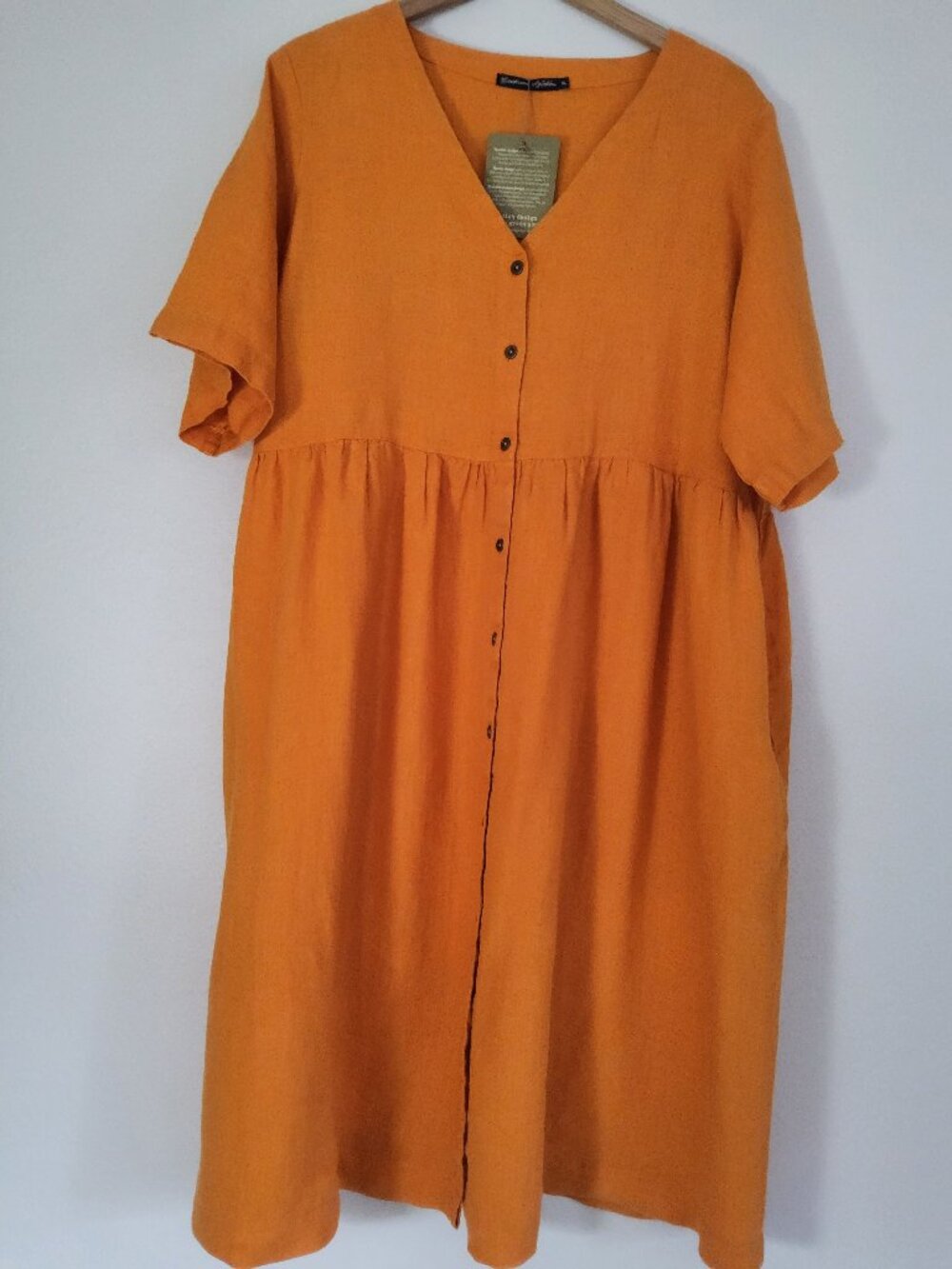 NWT Gudrun Sjoden comfy orange Swedish Linen Button Front Midi Dress XL NEW
